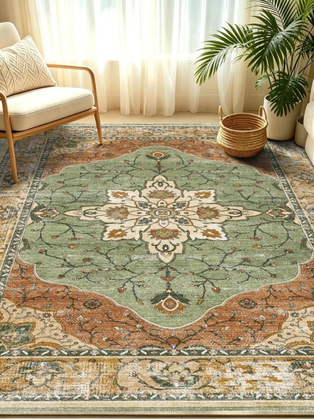 5' x 7' Machine Washable Area Rug, Non-Slip Low-Pile Carpet